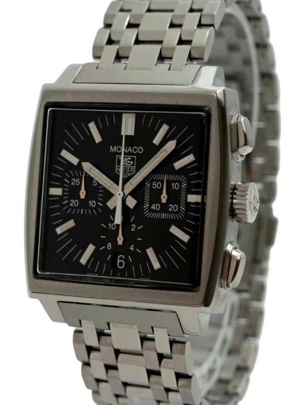 Tag Heuer 38mm Men's Monaco Automatic Chronograph Black Dial Watch Ref CW2111-0!